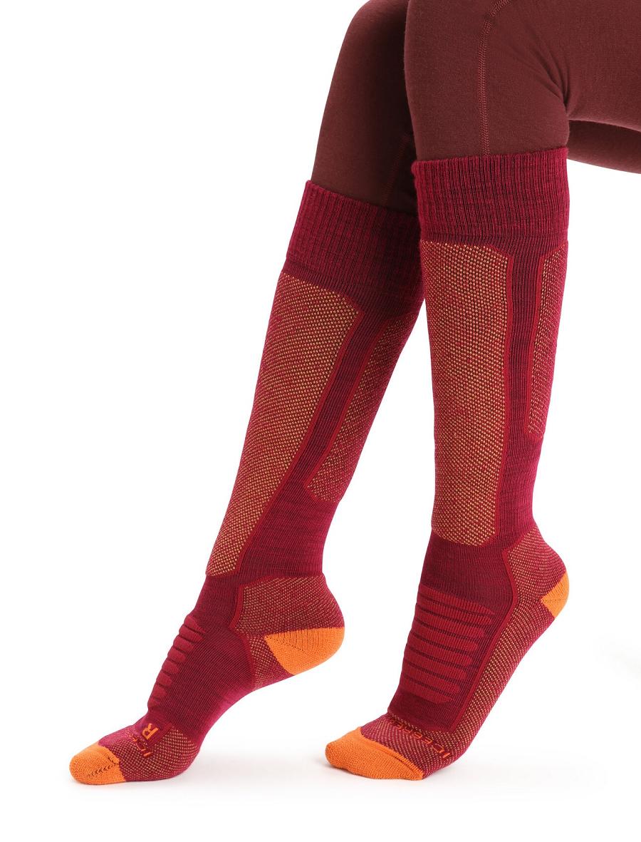 Cherry / Flash Women's Icebreaker Merino Ski+ Medium Over the Calf Socks | USA 1419QMAZ